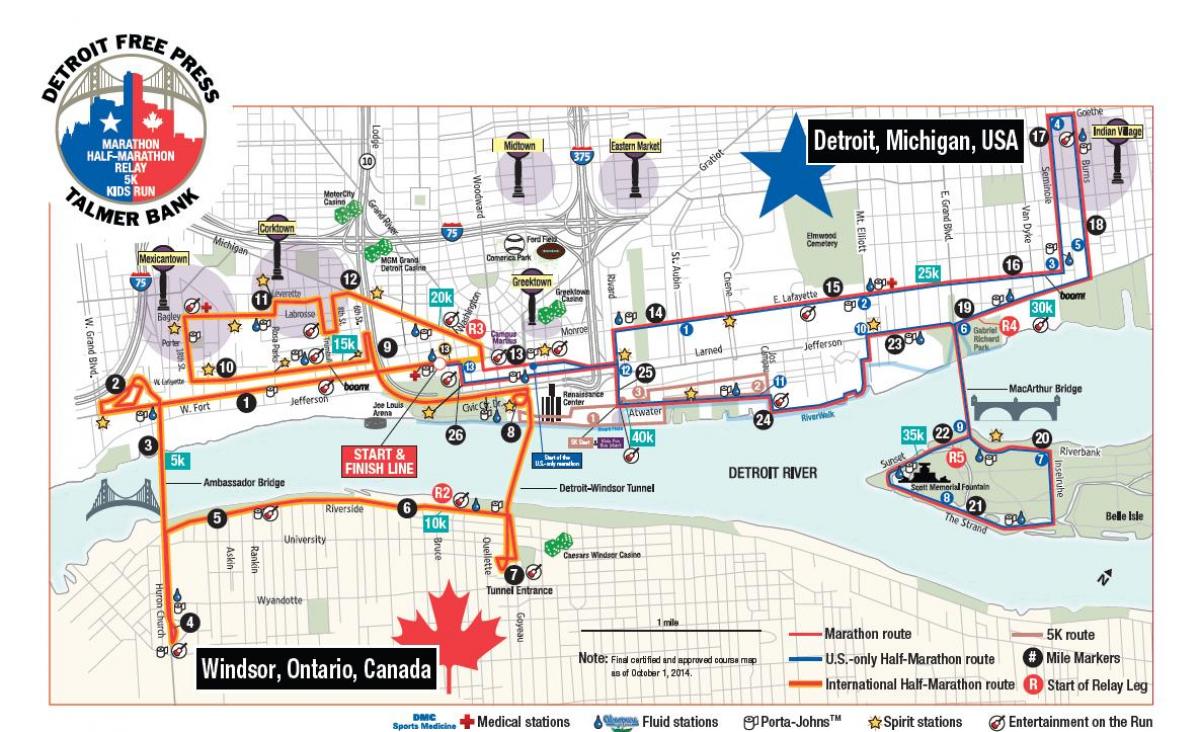 peta dari Detroit marathon