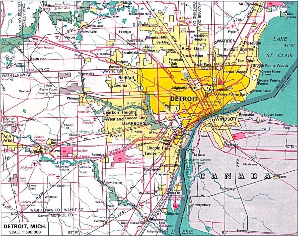 peta dari pinggiran kota Detroit